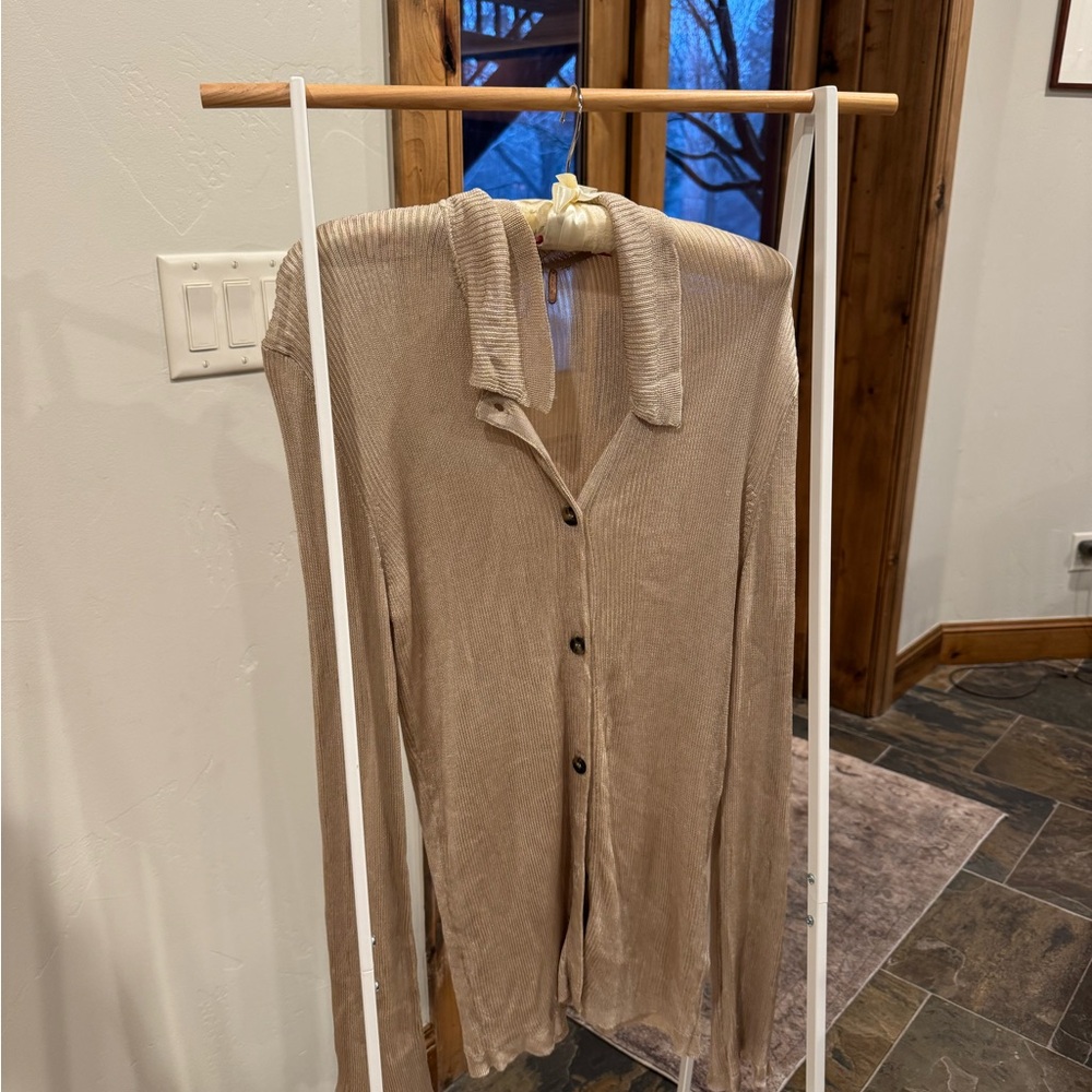 Free People Tan Sheer Blouse